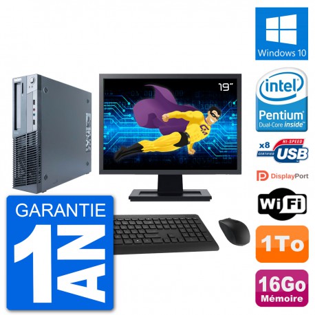 PC Lenovo M91p SFF Ecran 19" Intel G630 RAM 16Go Disque 1To Windows 10 Wifi