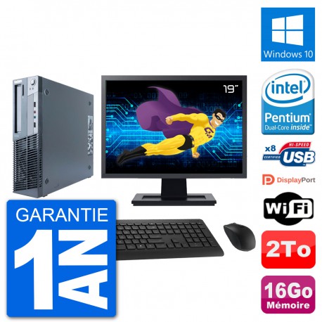 PC Lenovo M91p SFF Ecran 19" Intel G630 RAM 16Go Disque 2To Windows 10 Wifi