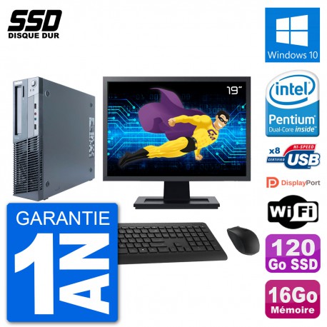 PC Lenovo M91p SFF Ecran 19" Intel G630 RAM 16Go SSD 120Go Windows 10 Wifi