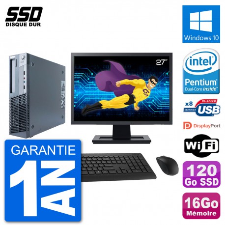 PC Lenovo M91p SFF Ecran 27" Intel G630 RAM 16Go SSD 120Go Windows 10 Wifi