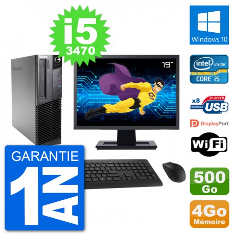 PC Lenovo M92p SFF Ecran 19" Intel i5-3470 RAM 4Go Disque 500Go Windows 10 Wifi