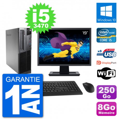 PC Lenovo M92p SFF Ecran 19" Intel i5-3470 RAM 8Go Disque 250Go Windows 10 Wifi