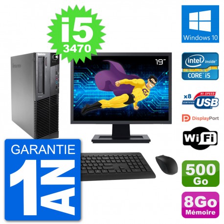 PC Lenovo M92p SFF Ecran 19" Intel i5-3470 RAM 8Go Disque 500Go Windows 10 Wifi