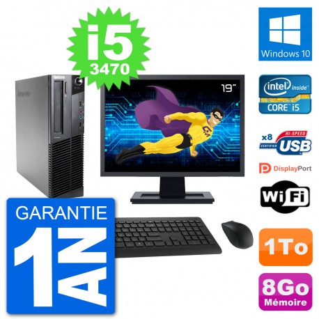 PC Lenovo M92p SFF Ecran 19" Intel i5-3470 RAM 8Go Disque 1To Windows 10 Wifi