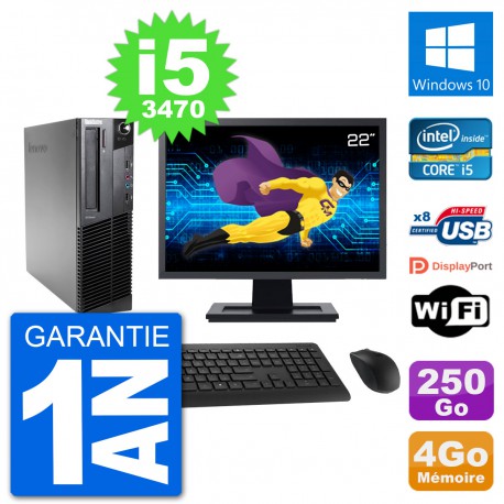 PC Lenovo M92p SFF Ecran 22" Intel i5-3470 RAM 4Go Disque 250Go Windows 10 Wifi