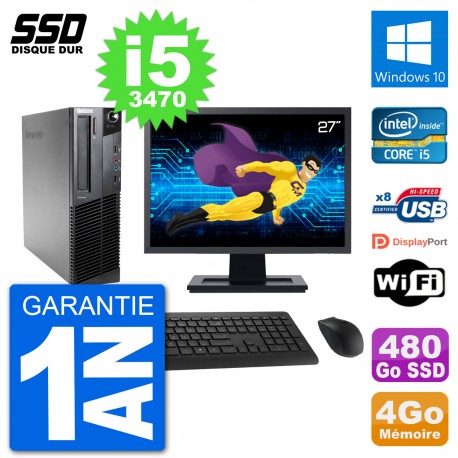 PC Lenovo M92p SFF Ecran 27" Intel i5-3470 RAM 4Go SSD 480Go Windows 10 Wifi