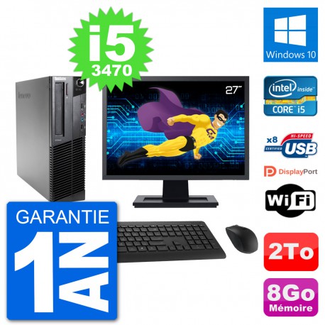 PC Lenovo M92p SFF Ecran 27" Intel i5-3470 RAM 8Go Disque 2To Windows 10 Wifi