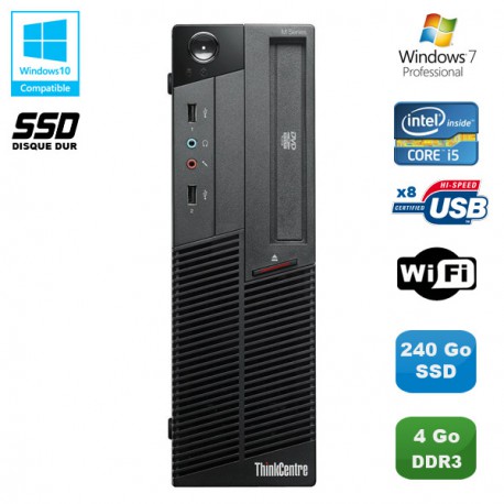 PC Lenovo Thinkcentre M90P 5864 Core i5-650 3.2GHz 4Go 240Go SSD Graveur WIFI W7