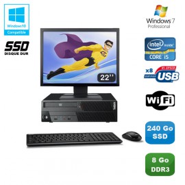 PC Lenovo M90P 5864 Core i5-650 3.2GHz 8Go 240Go SSD Graveur WIFI W7 + Ecran 22"