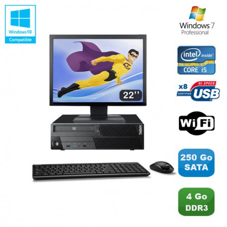 PC Lenovo M90P 5864 Core i5-650 3.2GHz 4Go 250Go Graveur WIFI W7 + Ecran 22"