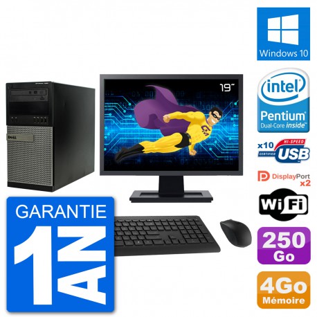 PC Tour Dell 7020 Ecran 19" Intel G3220 RAM 4Go Disque 250Go Windows 10 Wifi