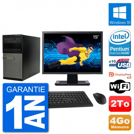 PC Tour Dell 7020 Ecran 19" Intel G3220 RAM 4Go Disque 2To Windows 10 Wifi