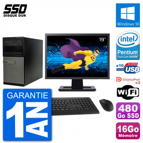 PC Tour Dell 7020 Ecran 19" Intel G3220 RAM 16Go SSD 480Go Windows 10 Wifi