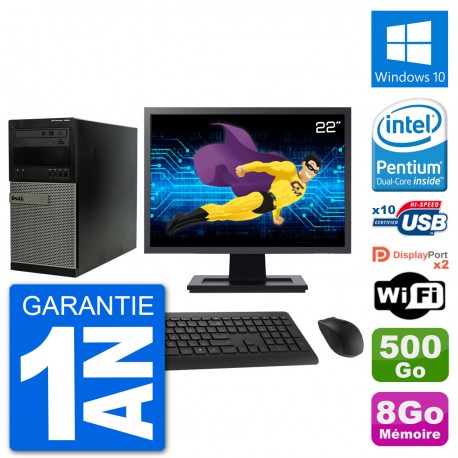 PC Tour Dell 7020 Ecran 22" Intel G3220 RAM 8Go Disque 500Go Windows 10 Wifi