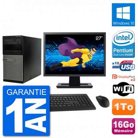 PC Tour Dell 7020 Ecran 27" Intel G3220 RAM 16Go Disque 1To Windows 10 Wifi