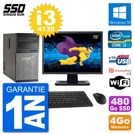 PC Tour Dell 7020 Ecran 19" Intel Core i3-4130 RAM 4Go SSD 480Go Windows 10 Wifi