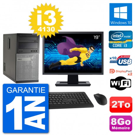 PC Tour Dell 7020 Ecran 19" Intel i3-4130 RAM 8Go Disque 2To Windows 10 Wifi