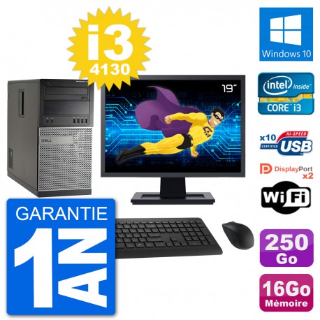 PC Tour Dell 7020 Ecran 19" Intel i3-4130 RAM 16Go Disque 250Go Windows 10 Wifi