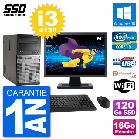 PC Tour Dell 7020 Ecran 19" Intel i3-4130 RAM 16Go SSD 120Go Windows 10 Wifi