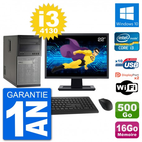 PC Tour Dell 7020 Ecran 22" Intel i3-4130 RAM 16Go Disque 500Go Windows 10 Wifi