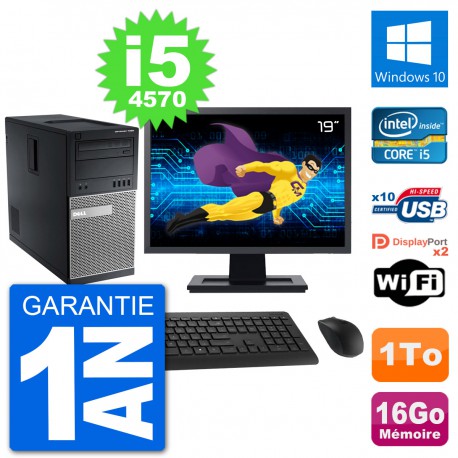 PC Tour Dell 7020 Ecran 19" Intel i5-4570 RAM 16Go Disque 1To Windows 10 Wifi