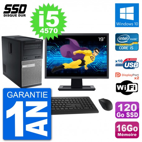 PC Tour Dell 7020 Ecran 19" Intel i5-4570 RAM 16Go SSD 120Go Windows 10 Wifi