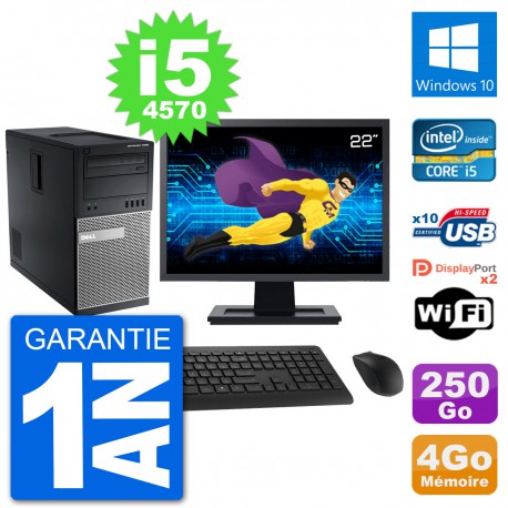 PC Tour Dell 7020 Ecran 22" Intel i5-4570 RAM 4Go Disque 250Go Windows 10 Wifi