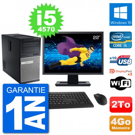 PC Tour Dell 7020 Ecran 22" Intel i5-4570 RAM 4Go Disque 2To Windows 10 Wifi