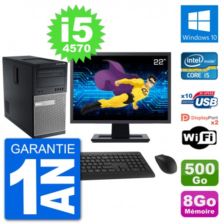 PC Tour Dell 7020 Ecran 22" Intel i5-4570 RAM 8Go Disque 500Go Windows 10 Wifi