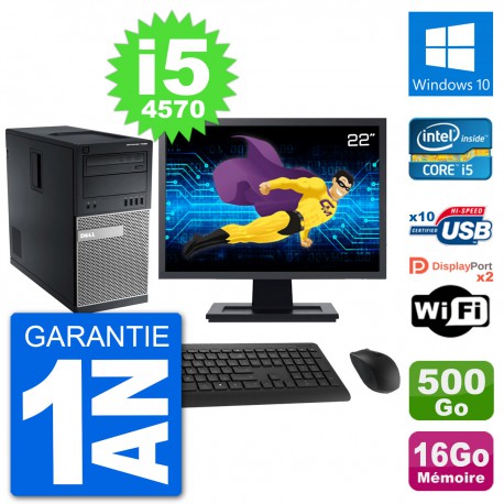 PC Tour Dell 7020 Ecran 22" Intel i5-4570 RAM 16Go Disque 500Go Windows 10 Wifi