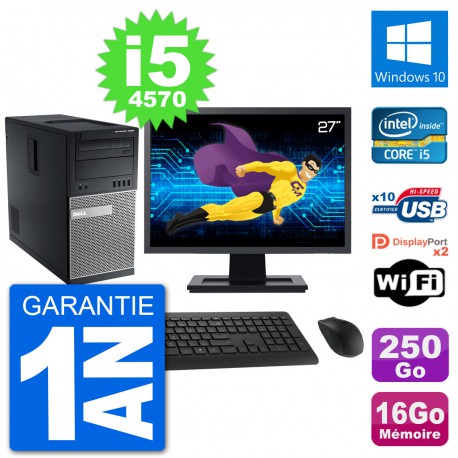 PC Tour Dell 7020 Ecran 27" Intel i5-4570 RAM 16Go Disque 250Go Windows 10 Wifi