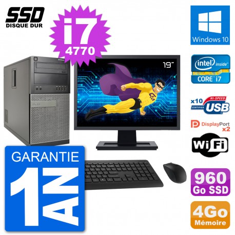 PC Tour Dell 7020 Ecran 19" Intel Core i7-4770 RAM 4Go SSD 960Go Windows 10 Wifi