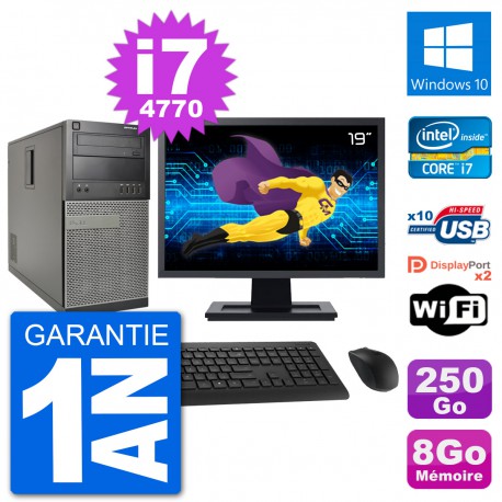 PC Tour Dell 7020 Ecran 19" Intel i7-4770 RAM 8Go Disque 250Go Windows 10 Wifi