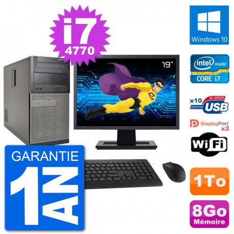 PC Tour Dell 7020 Ecran 19" Intel i7-4770 RAM 8Go Disque 1To Windows 10 Wifi