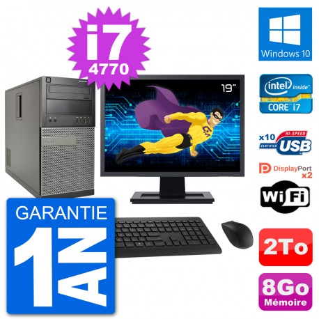 PC Tour Dell 7020 Ecran 19" Intel i7-4770 RAM 8Go Disque 2To Windows 10 Wifi