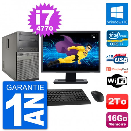 PC Tour Dell 7020 Ecran 19" Intel i7-4770 RAM 16Go Disque 2To Windows 10 Wifi