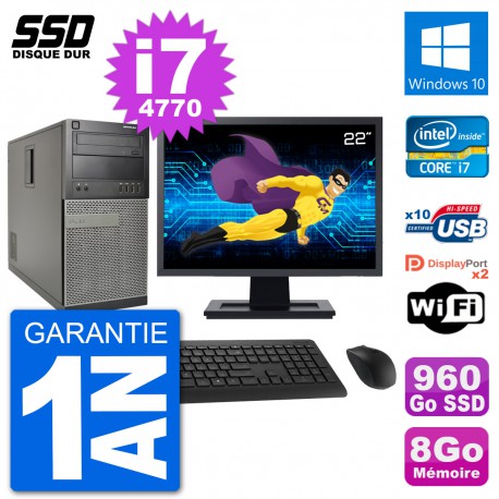 PC Tour Dell 7020 Ecran 22" Intel Core i7-4770 RAM 8Go SSD 960Go Windows 10 Wifi