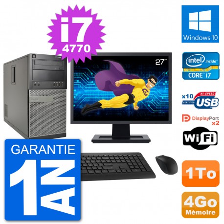 PC Tour Dell 7020 Ecran 27" Intel i7-4770 RAM 4Go Disque 1To Windows 10 Wifi