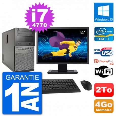 PC Tour Dell 7020 Ecran 27" Intel i7-4770 RAM 4Go Disque 2To Windows 10 Wifi