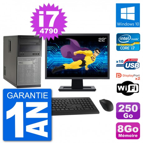 PC Tour Dell 7020 Ecran 22" Intel i7-4790 RAM 8Go Disque 250Go Windows 10 Wifi