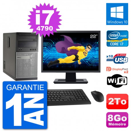 PC Tour Dell 7020 Ecran 22" Intel i7-4790 RAM 8Go Disque 2To Windows 10 Wifi