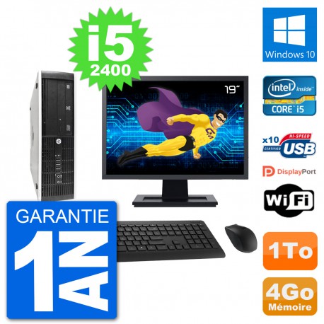 PC HP 8300 SFF Ecran 19" Intel i5-2400 RAM 4Go Disque Dur 1To Windows 10 Wifi