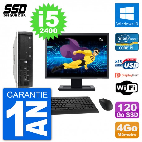 PC HP 8300 Elite SFF Ecran 19" Intel i5-2400 RAM 4Go SSD 120Go Windows 10 Wifi