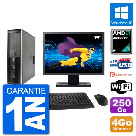 PC HP 6005 SFF Ecran 19" AMD Athlon II X2 B24 RAM 4Go 250Go Windows 10 Wifi