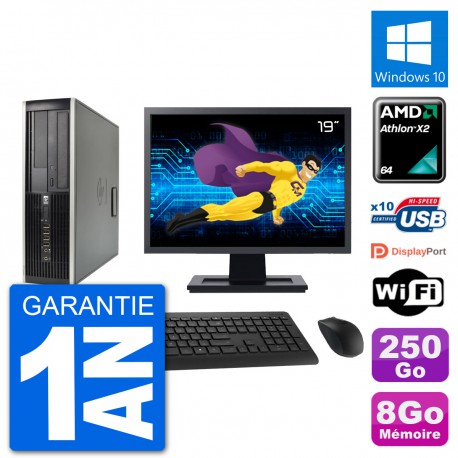 PC HP 6005 SFF Ecran 19" AMD Athlon II X2 B24 RAM 8Go 250Go Windows 10 Wifi