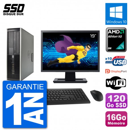 PC HP 6005 SFF Ecran 19" AMD Athlon II X2 B24 RAM 16Go SSD 120Go Windows 10 Wifi