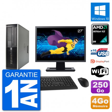 PC HP 6005 SFF Ecran 27" AMD Athlon II X2 B24 RAM 4Go 250Go Windows 10 Wifi