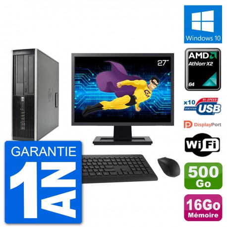 PC HP 6005 SFF Ecran 27" AMD Athlon II X2 B24 RAM 16Go 500Go Windows 10 Wifi