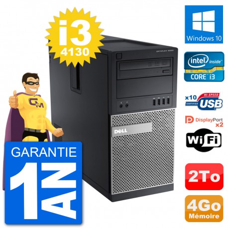 PC Tour Dell 9020 Intel Core i3-4130 RAM 4Go Disque Dur 2To Windows 10 Wifi