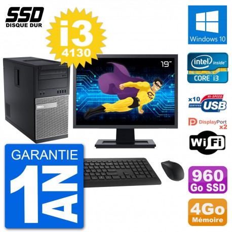 PC Tour Dell 9020 Ecran 19" Intel Core i3-4130 RAM 4Go SSD 960Go Windows 10 Wifi